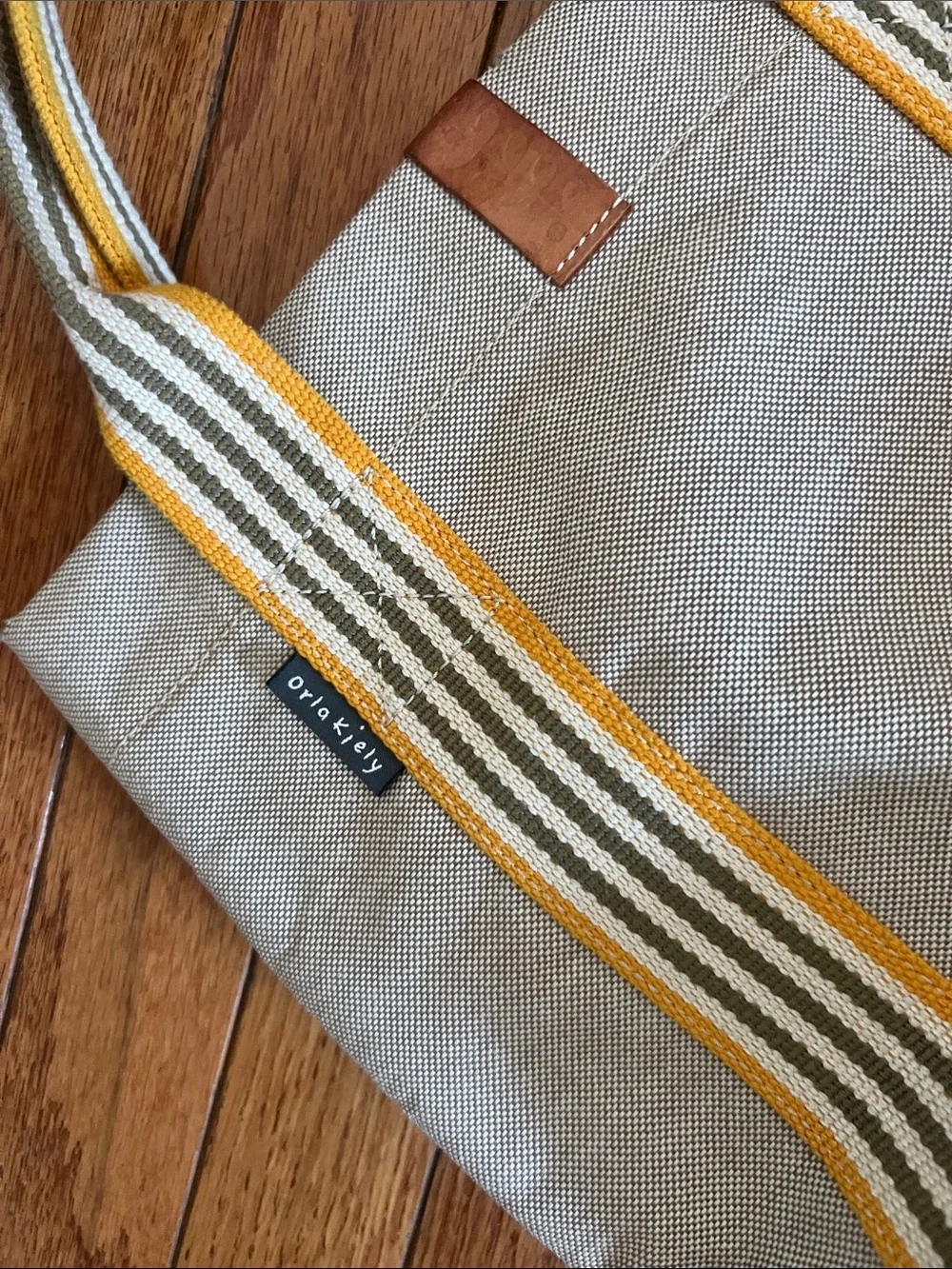 Orla Kiely Beige Canvas Tote with Yellow-Trim Straps